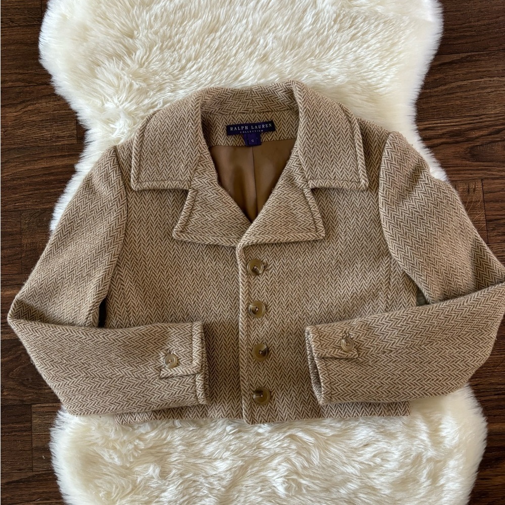 Ralph Lauren Purple Label Cropped Wool Cashmere Herringbone Blazer Jacket - Picture 14 of 15
